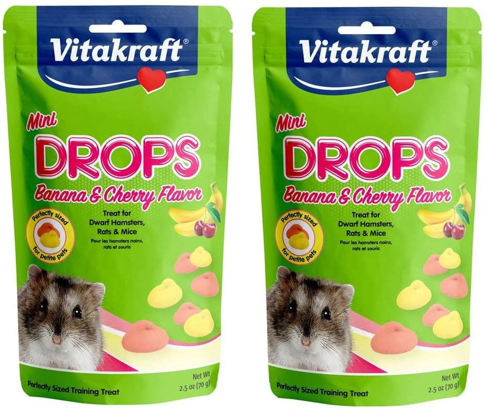 Vitakraft 2 Pack of Mini Drops Treats, 2.5 Ounces Each, Banana and Cherry Flavor, for Dwarf Hamsters Rats and Mice