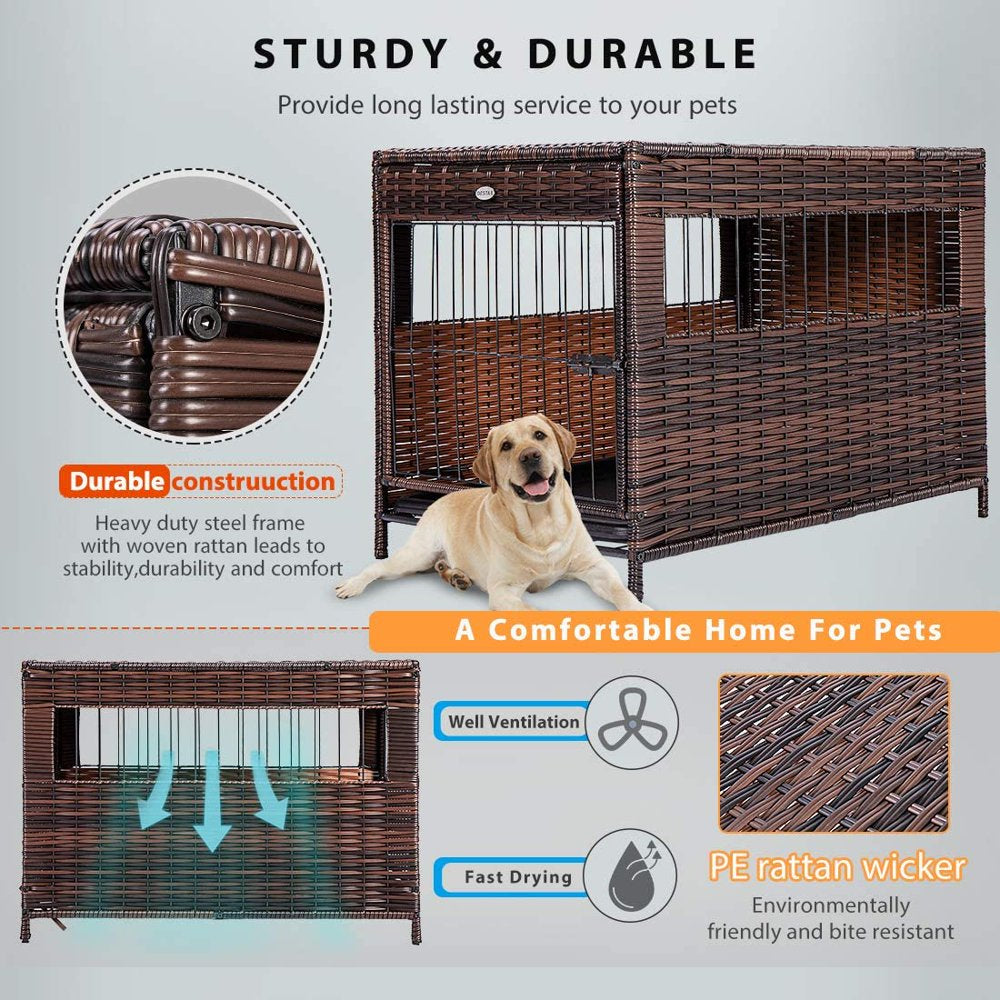 Destar Heavy Duty PE Rattan Wicker Pet Dog Cage Crate Indoor Outdoor Puppy House Shelter with Removable Tray and UV Resistant Cover (Medium - 23" W X 25" H) Animals & Pet Supplies > Pet Supplies > Dog Supplies > Dog Kennels & Runs DEStar   