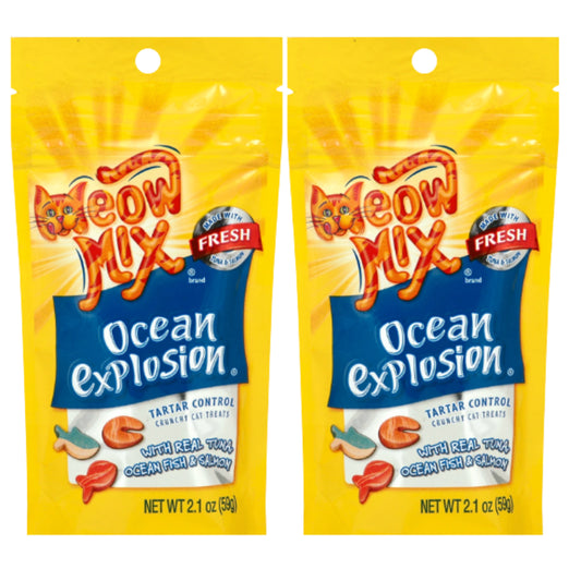 Meow Mix Ocean Explosion Crunchy Cat Treats, 2.1Oz Irresistible Dry Fish & Tuna Shaped Bite-Sized Feline Food Pack of 2