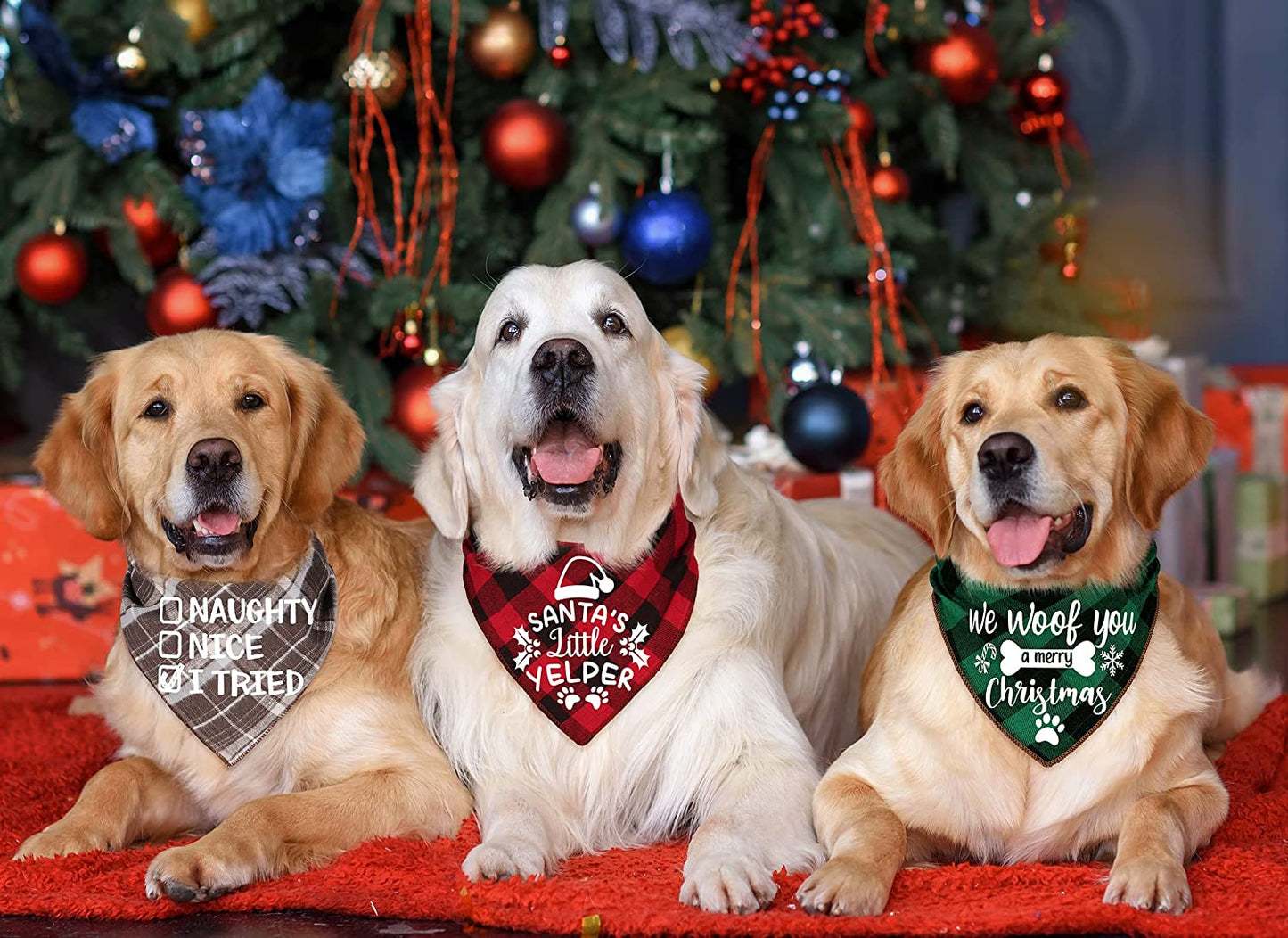 4 Pack Merry Christmas Xmas Dog Bandanas - Triangle Fall Christmas Xmas Dog Bandana Classic Plaid Pet Scarf Bibs Kerchief Gift Set Pet Holiday Accessories Decoration for Small to Large Puppy Dogs Cats Animals & Pet Supplies > Pet Supplies > Dog Supplies > Dog Apparel Remifa   