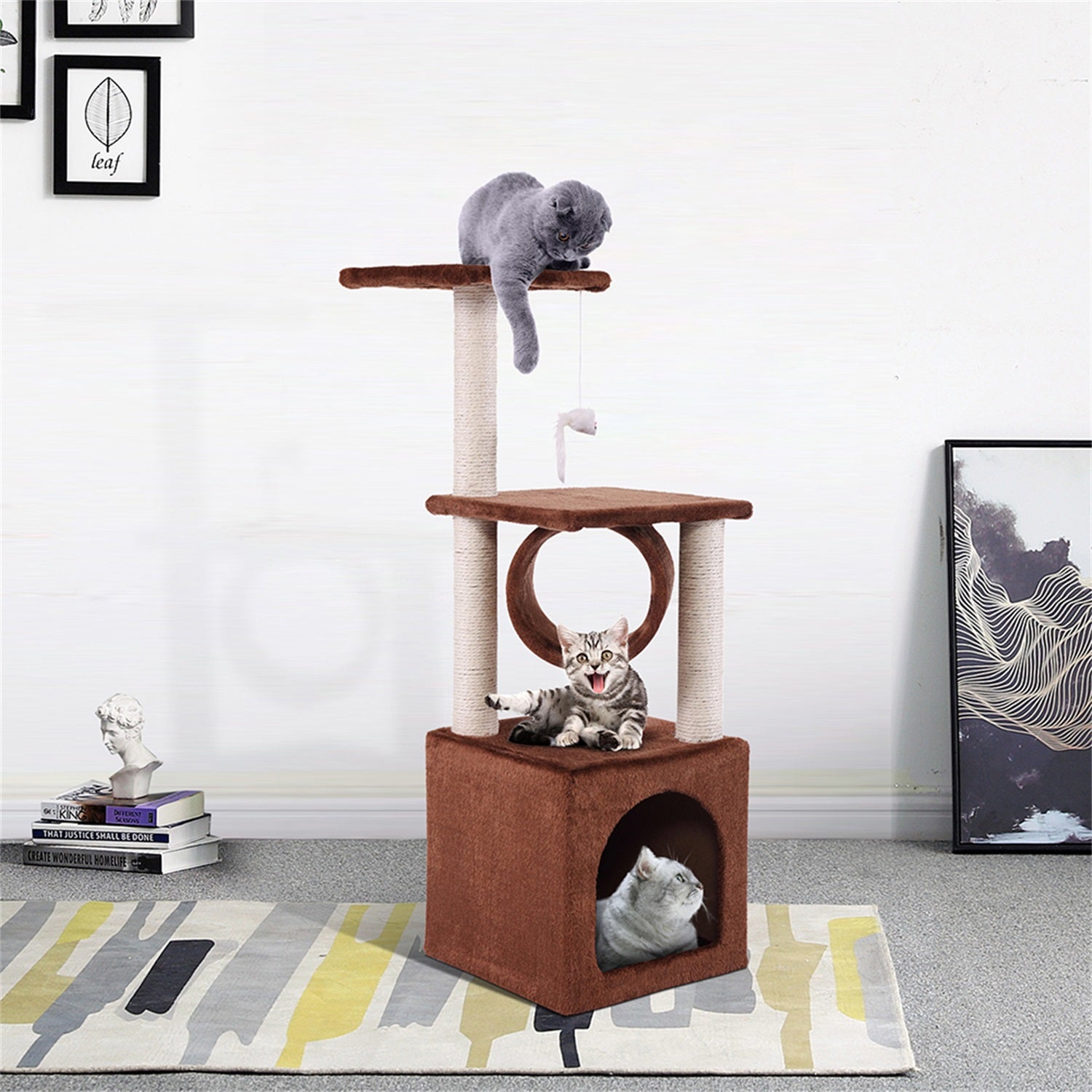 Pefilos Cat Tree for Adult Cats Cat Tower for Indoor Cats Sisal Cratching Posts Cat Condo for Multiple Cats Jump Platform Cat Furniture Activity Center, Coffee Brown