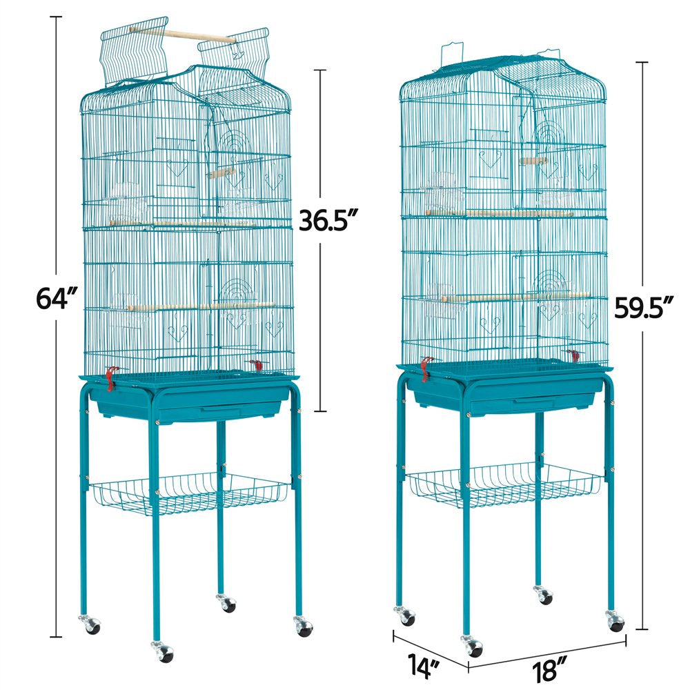 Smilemart 64" Open Top Metal Bird Cage with Detachable Rolling Stand, Teal Blue Animals & Pet Supplies > Pet Supplies > Bird Supplies > Bird Cages & Stands SmileMart   