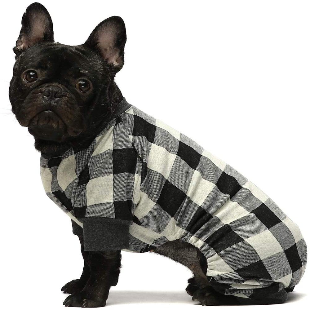 Fitwarm 100% Cotton Buffalo Plaid Dog Clothes Puppy Pajamas Pet Apparel Cat Onesies Jammies Doggie Jumpsuits Small Animals & Pet Supplies > Pet Supplies > Cat Supplies > Cat Apparel Fitwarm S Gray 