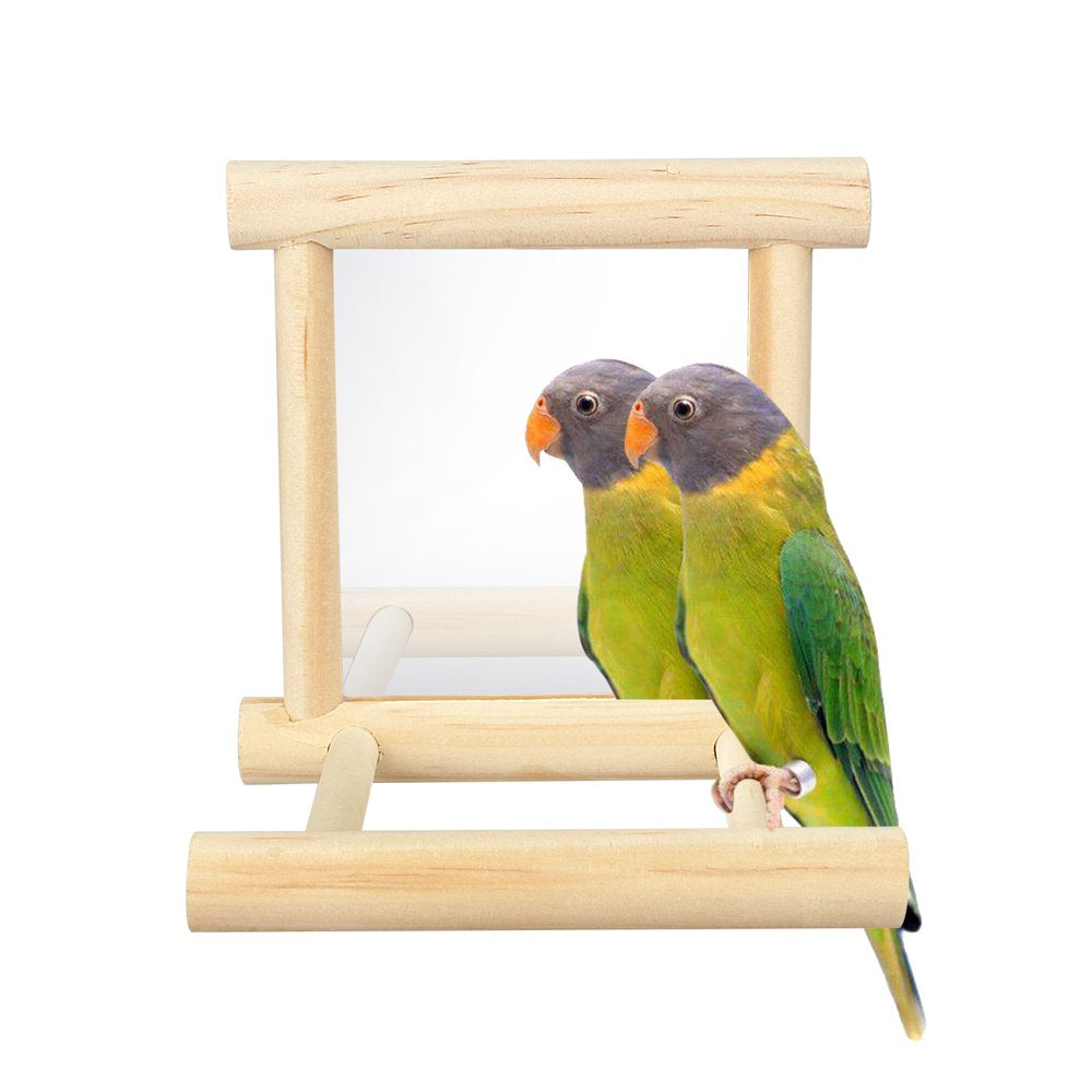 Bird Toy Swing Mirror, Eeekit Parrot Cage Toy Perch Wooden Hanging Play Cage Accessories with Mirror for Birds Greys Parakeet Cockatoo Cockatiel Conure Lovebird Canaries Grey Macaw African Parrot Animals & Pet Supplies > Pet Supplies > Bird Supplies > Bird Cage Accessories EEEKit   