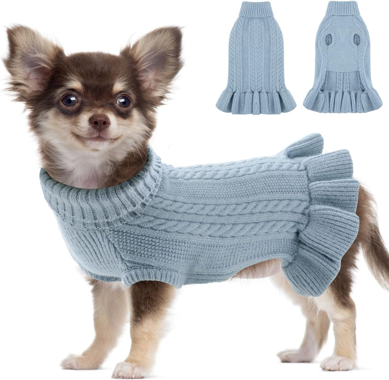 ALAGIRLS Winter Small Dog Christmas Sweater Cat Clothes,Cute Puppies Girls Turtleneck Pullover Dress,Teacup Dog Chiwawa Thick Pet Apparel,Hazeblue S Animals & Pet Supplies > Pet Supplies > Dog Supplies > Dog Apparel ALA HazeBlue XX-Large 