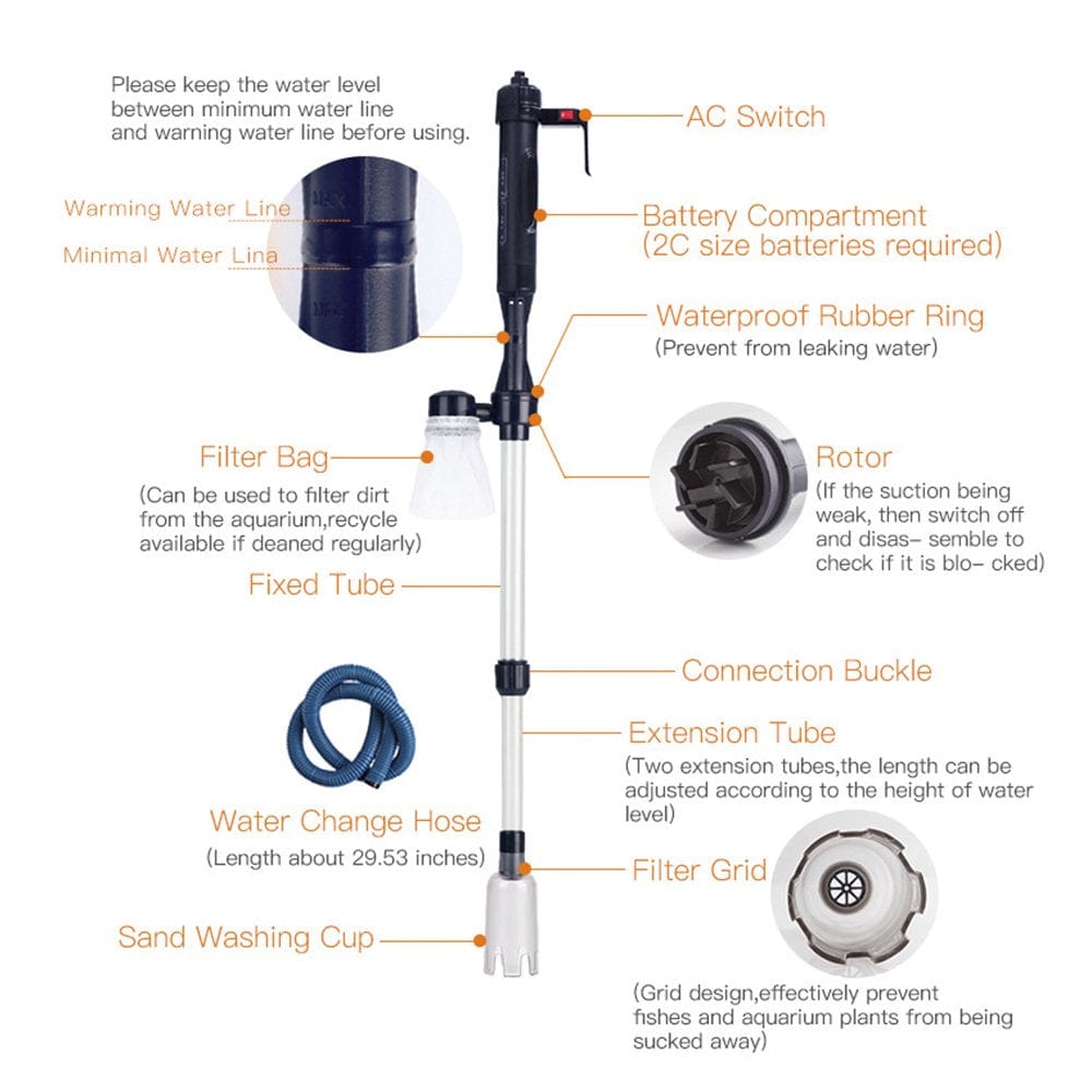 Adifare Fish Tank Gravel Vacuum Cleaning, Electric Aquarium Gravel Cleaner, Battery Operated Siphon Pump Water Changer Cleaning Kit Animals & Pet Supplies > Pet Supplies > Fish Supplies > Aquarium Cleaning Supplies Adifare   