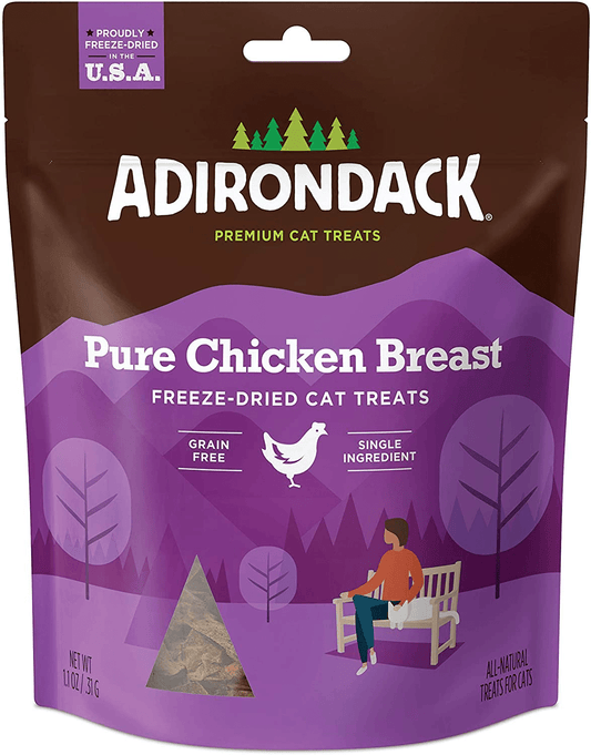 Adirondack Grain Free Cat Treats Made in USA Only (Single Ingredient, Freeze Dried Cat Treats), Resealable Bag to Preserve Freshness, 2 Flavor Varieties Animals & Pet Supplies > Pet Supplies > Cat Supplies > Cat Treats Adirondack Pet Food Pure Chicken - 1.1 oz.  