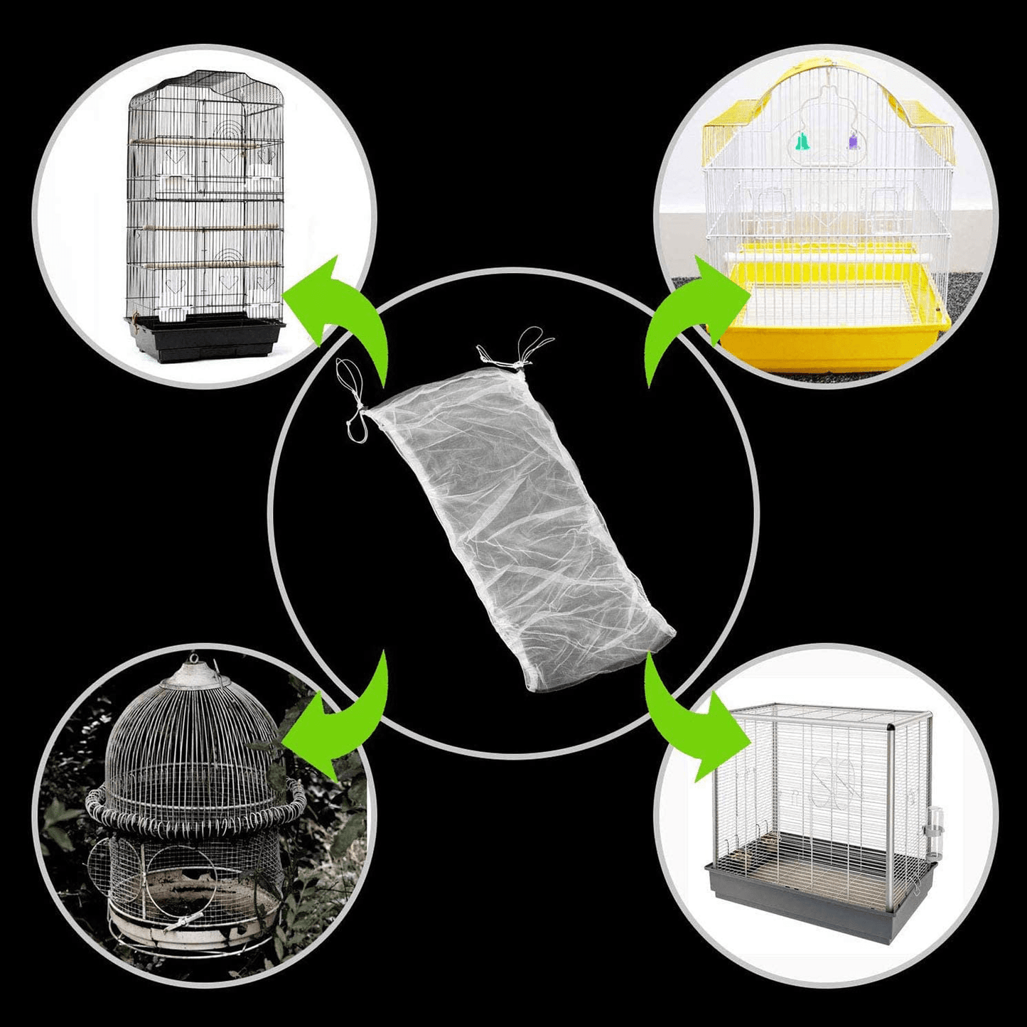 Adjustable Airy Gauze Bird Cage Seed Catcher Seeds Guard Dust-Proof Universal Birdcage Accessories Parrot Nylon Mesh Net Cover Stretchy Shell Skirt Traps Cage Basket Soft (Black) Animals & Pet Supplies > Pet Supplies > Bird Supplies > Bird Cage Accessories ISMARTEN   