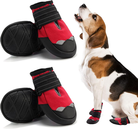 Adjustable Velcro Dog Boots,Waterproof Dog Shoes for Medium Large Dogs with Reflective Straps Pet Paw Protector for Winter,Anti-Slip Sole Dog Boots for Hiking Walking Running 4Pcs Animals & Pet Supplies > Pet Supplies > Dog Supplies > Dog Apparel MUSIMC Red Size 1 :1.77''x1.57''(L*W) 