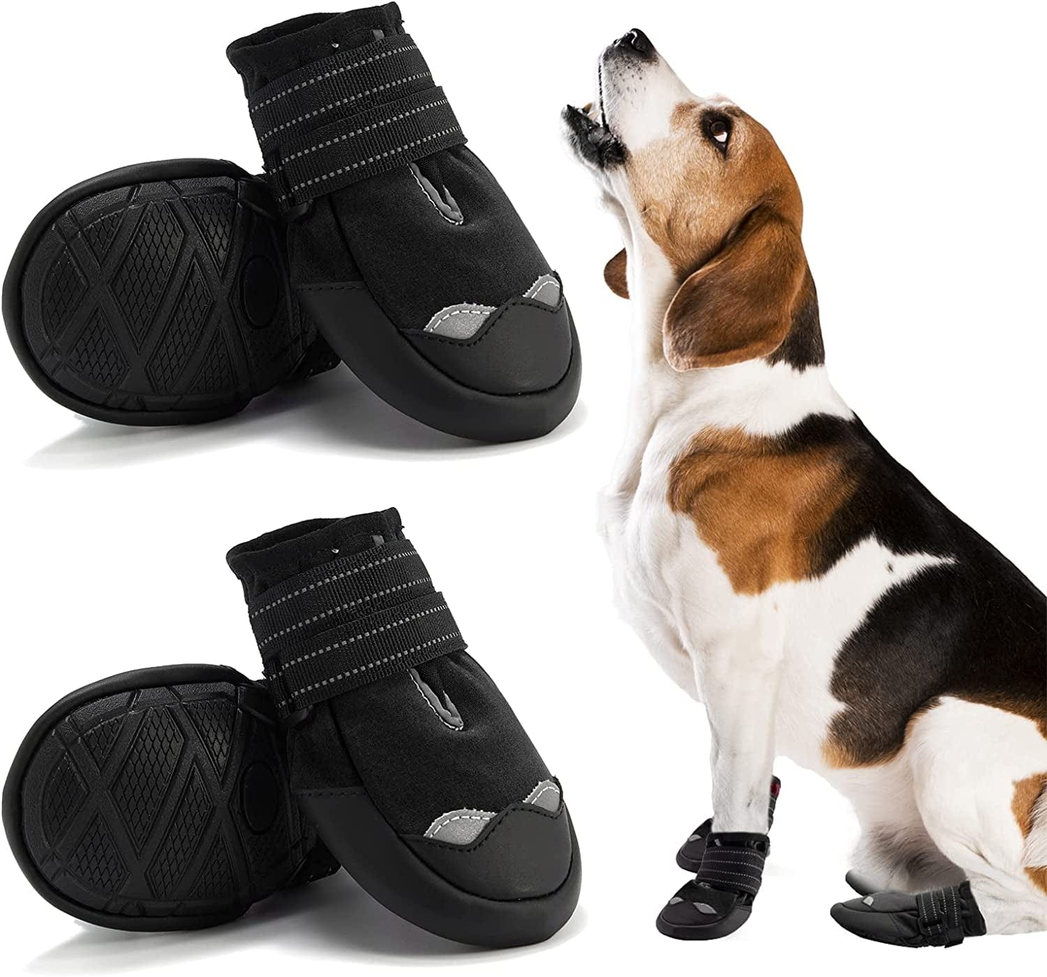 Adjustable Velcro Dog Boots,Waterproof Dog Shoes for Medium Large Dogs with Reflective Straps Pet Paw Protector for Winter,Anti-Slip Sole Dog Boots for Hiking Walking Running 4Pcs Animals & Pet Supplies > Pet Supplies > Dog Supplies > Dog Apparel MUSIMC Black Size 1 :1.77''x1.57''(L*W) 