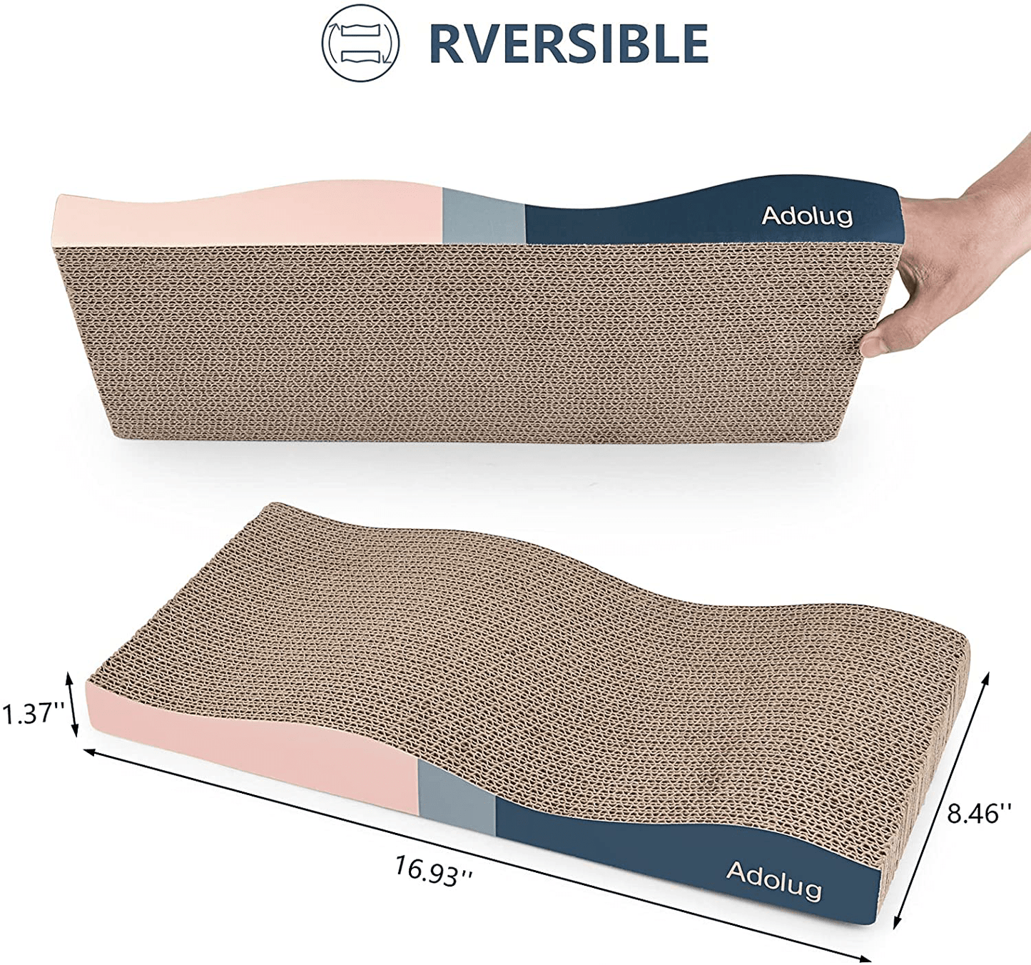 Adolug Cat Scratch Pad, Cat Scratcher Cardboard with Premium Reversible Scratch Textures Design, Corrugated and Zero Odor Cat Scratcher with Catinp and Mini Toy(3Pcs) Animals & Pet Supplies > Pet Supplies > Cat Supplies > Cat Furniture Adolug   