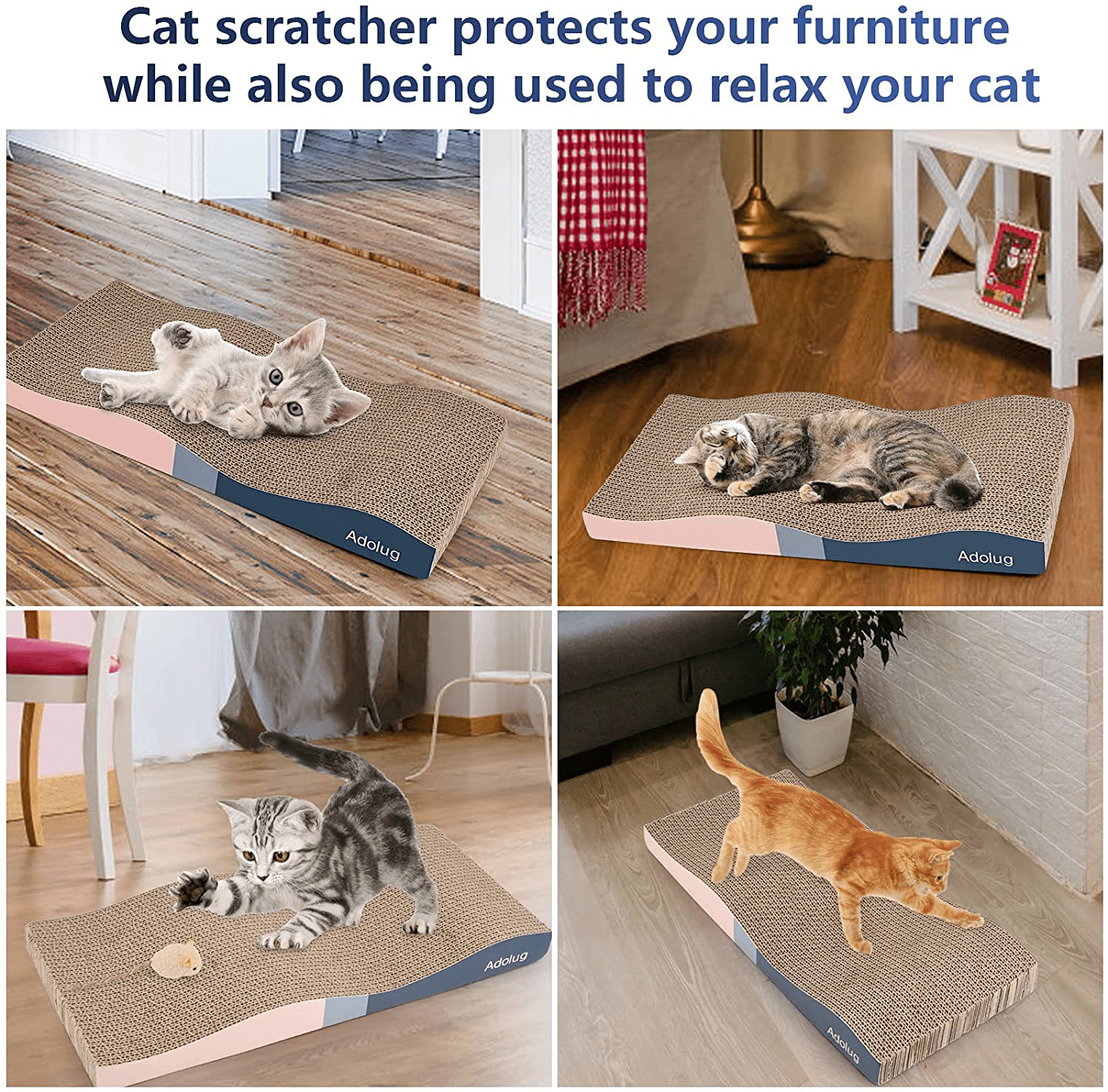 Adolug Cat Scratch Pad, Cat Scratcher Cardboard with Premium Reversible Scratch Textures Design, Corrugated and Zero Odor Cat Scratcher with Catinp and Mini Toy(3Pcs) Animals & Pet Supplies > Pet Supplies > Cat Supplies > Cat Furniture Adolug   