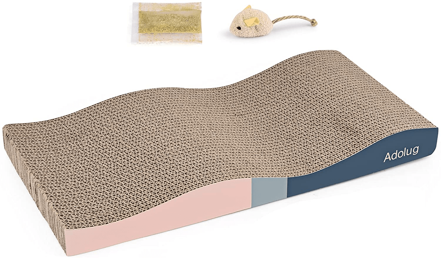 Adolug Cat Scratch Pad, Cat Scratcher Cardboard with Premium Reversible Scratch Textures Design, Corrugated and Zero Odor Cat Scratcher with Catinp and Mini Toy(3Pcs) Animals & Pet Supplies > Pet Supplies > Cat Supplies > Cat Furniture Adolug 1PCS  