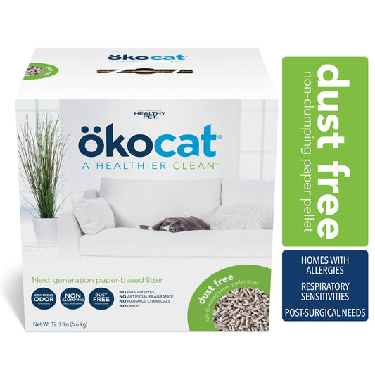 Okocat Premium Dust Free Cat Litter, Non-Clumping Paper Pellet, Unscented,12.3 Lbs