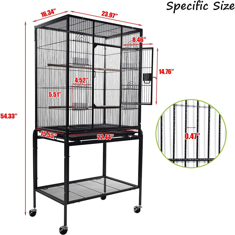 LT Large Bird Cage 53-Inch Wrought Iron Large Bird Flight Cage with Rolling Stand and Bottom Tray for Lovebirds Finches African Grey Parrot Cockatiel Parrotlet Conures Animals & Pet Supplies > Pet Supplies > Bird Supplies > Bird Cages & Stands LT   