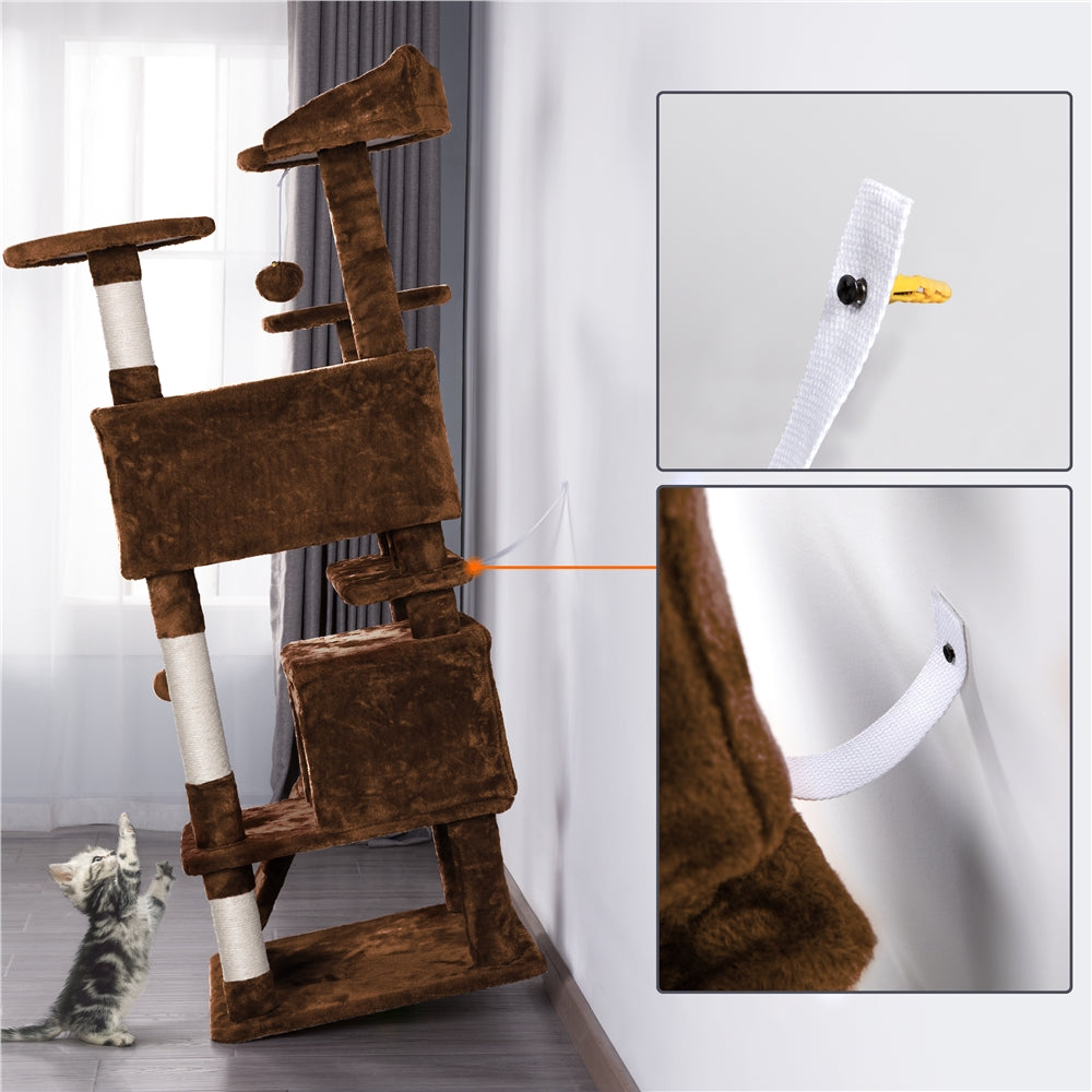 Easyfashion Pet Play Palace 54.5" Cat Tree Scratcher Condo Furniture, Brown