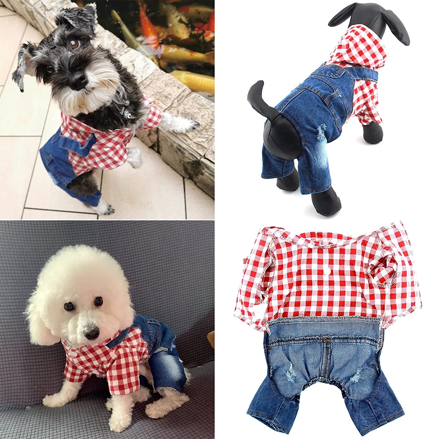 PETCARE Pet Dog Denim Jumpsuit Plaid Hoodies Puppy Overalls Doggy Jeans Jacket Clothes for Small Dogs Cats Chihuahua Yorkie Spring Summer Costume Outfit Animals & Pet Supplies > Pet Supplies > Dog Supplies > Dog Apparel Yi Wu Shi Jia Chong Dian Zi Shang Wu Shang Hang   