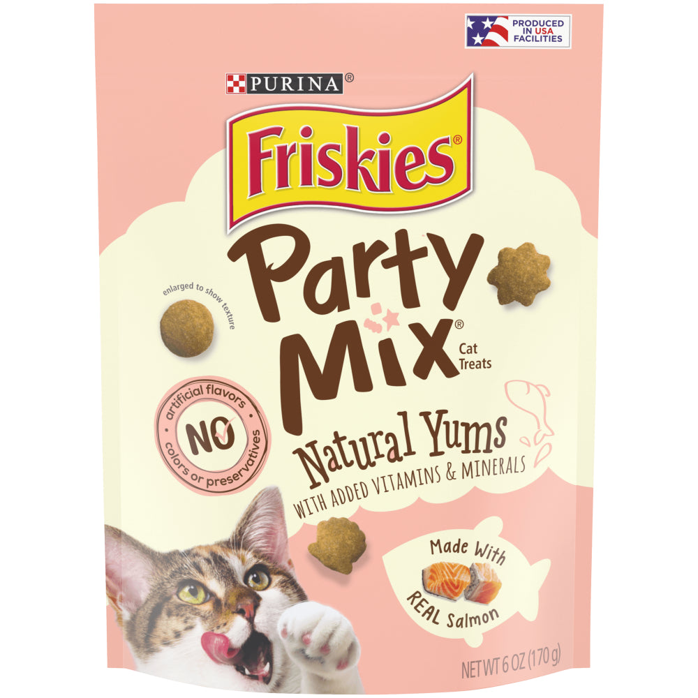 Friskies , Natural Cat Treats, Party Mix Natural Yums with Real Salmon - (6) 6 Oz. Pouches Animals & Pet Supplies > Pet Supplies > Cat Supplies > Cat Treats Nestlé Purina PetCare Company   