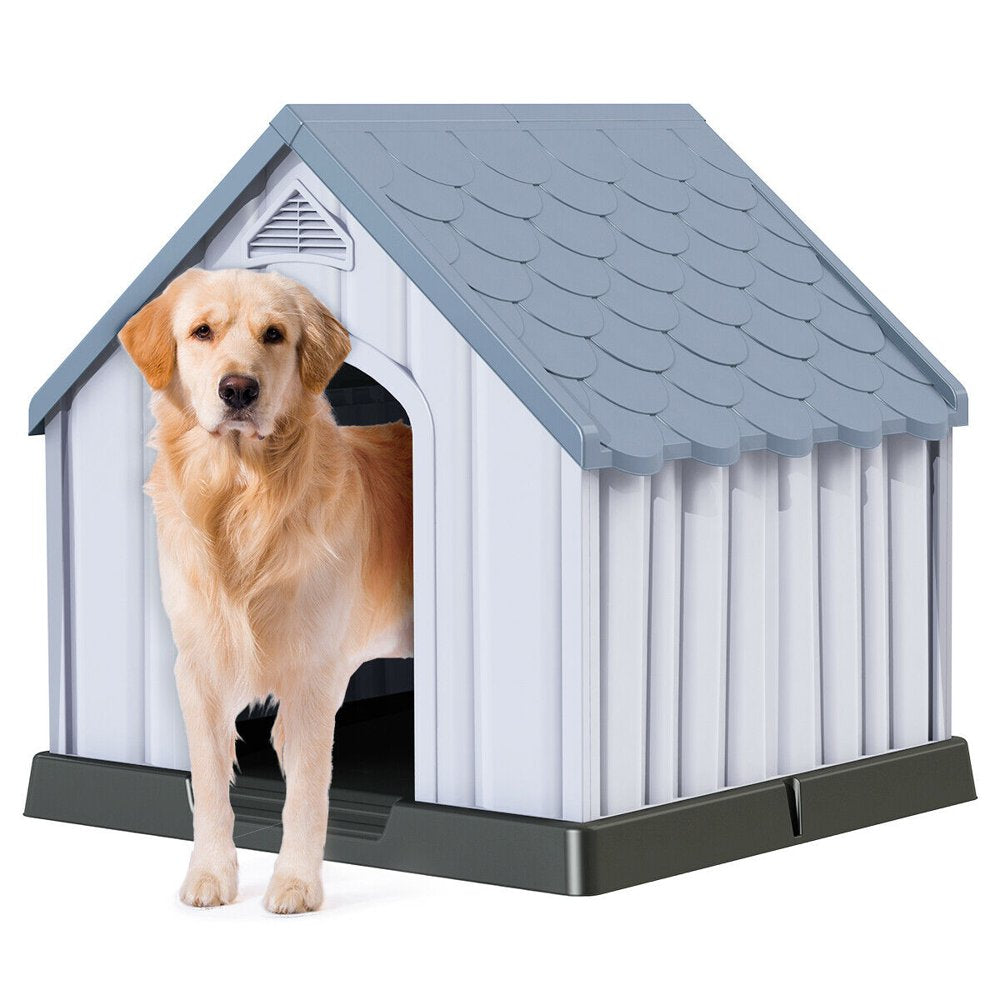 Gymax Plastic Dog House Medium-Sized Pet Puppy Shelter Waterproof Ventilate Grey Animals & Pet Supplies > Pet Supplies > Dog Supplies > Dog Houses Gymax   