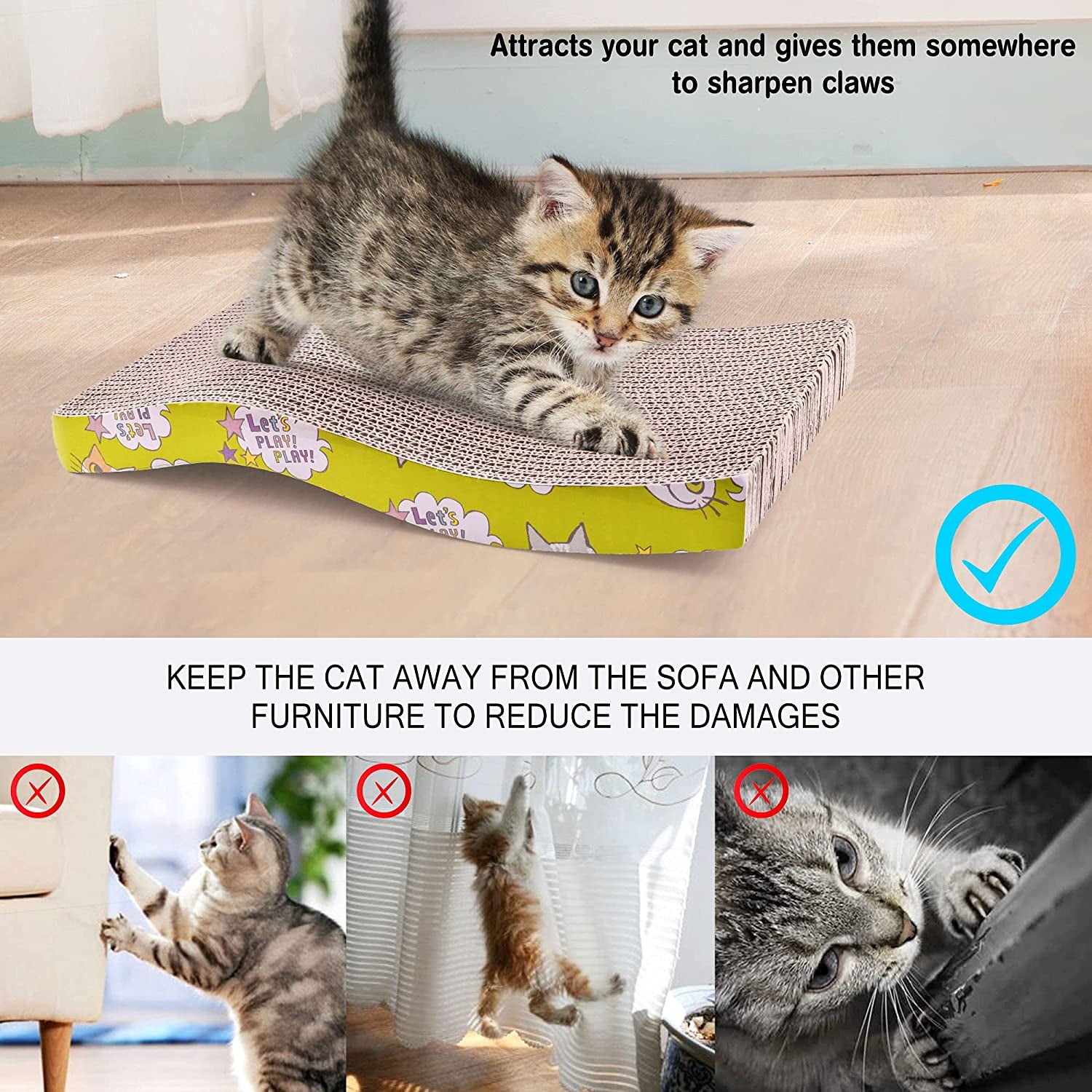 JMH 1 Pack S Type Cat Scratcher, Double-Sided Design Cat Scratching Pad Pet Cats Scratcher Cardboard Durable for Furniture Protection