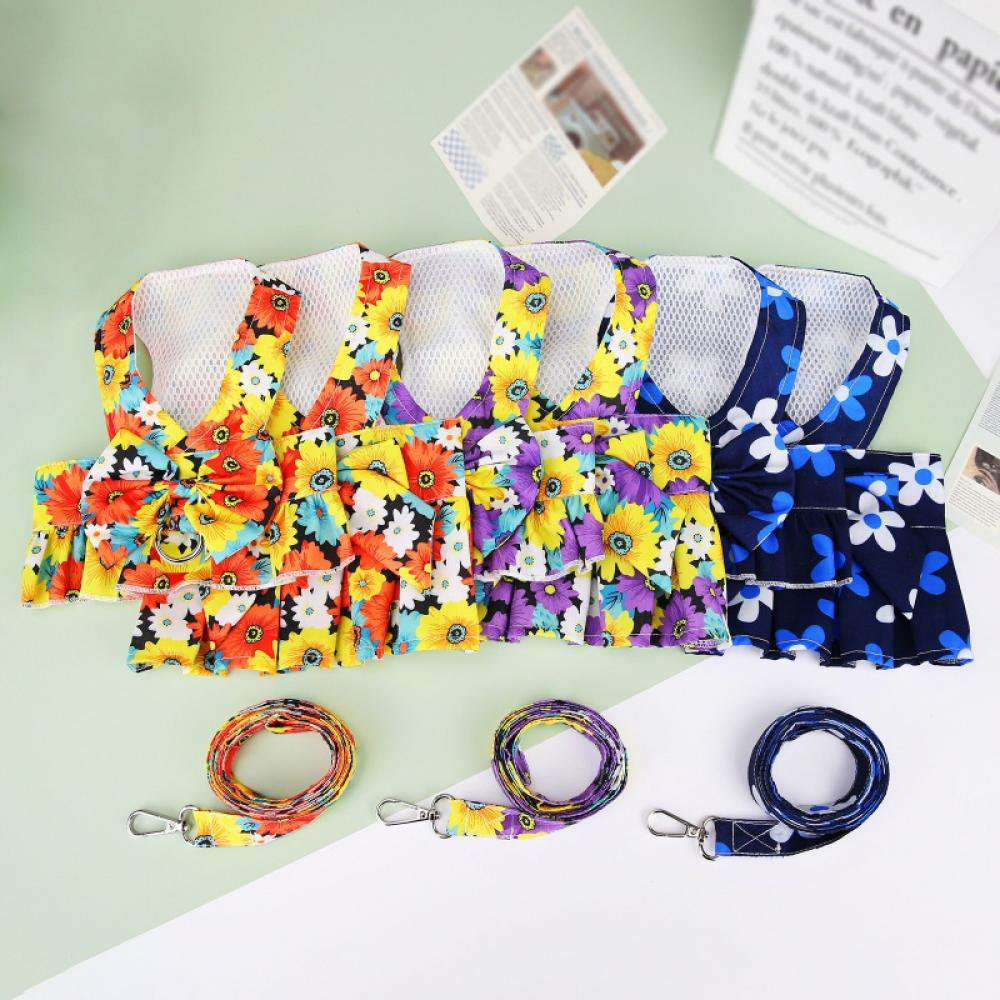 Monfince Dog Harness Dress with Leash Set, Princess Dog Vest for Small Dog Girl, Floral Puppy Dresses with Ring, Pet Clothes Doggie Outfits Cat Apparel, M Animals & Pet Supplies > Pet Supplies > Cat Supplies > Cat Apparel Monfince   