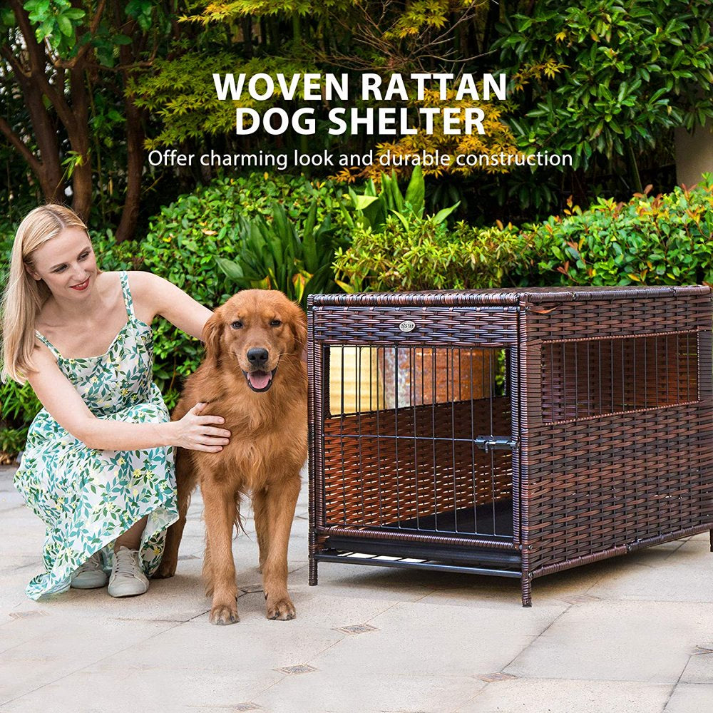 Destar Heavy Duty PE Rattan Wicker Pet Dog Cage Crate Indoor Outdoor Puppy House Shelter with Removable Tray and UV Resistant Cover (Medium - 23" W X 25" H)