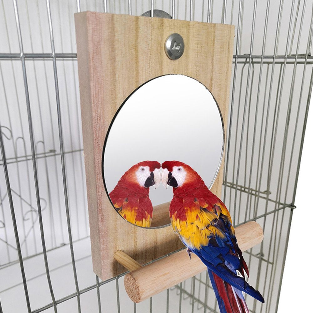 AOOOWER Bird Mirror with Perch Hanging Wood Stand Toy Parrot Birdcage Stands for African Greys Budgies Cockatiels Lovebirds Animals & Pet Supplies > Pet Supplies > Bird Supplies > Bird Cages & Stands AOOOWER   