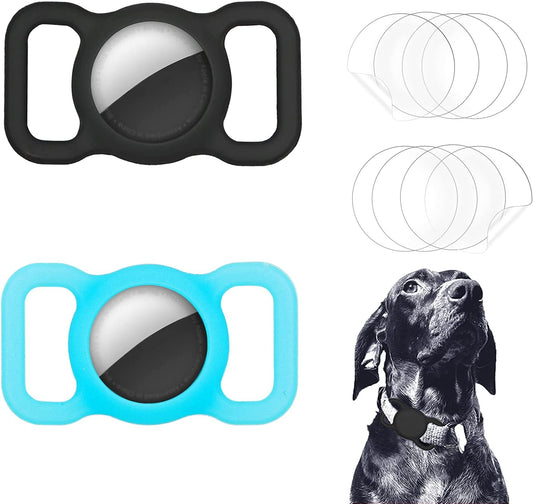 Neotrixqi Airtag Dog Collar Holder, Airtag Holder Accessories for Apple Airtags Tracker with 4 Pack HD Protective Film, Silicone Air Tag Case for Air Tags Pet Collar Loop Necklace Backpack Bag Electronics > GPS Accessories > GPS Cases NeotrixQI Black+Luminous Blue  