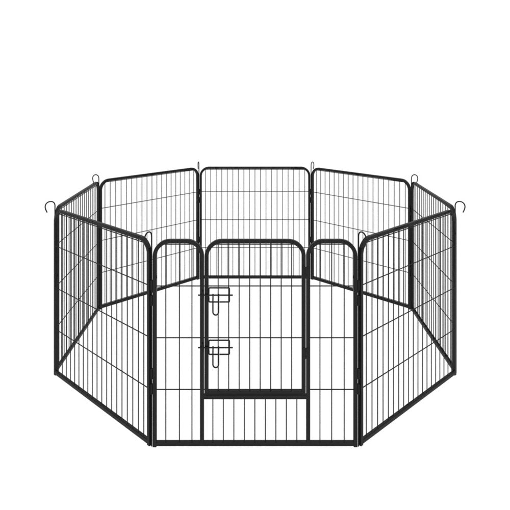 WEIKABU 8-Panels Large Indoor Metal Puppy Dog Run Fence / Iron Pet Dog Playpen, Metal, Black, 31.5'' X 31.5'' X 31.5''(L X W X H）