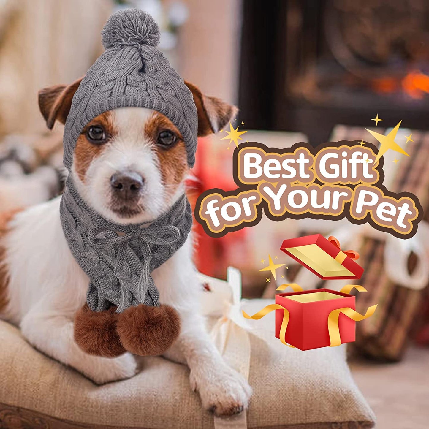 Kuoser Dog Hat & Scarf Set, Dog Knitted Hat Pet Christmas Winter Warm Caps Cute Accessories Neck Ear Warmer Hood Warm Scarf Party Decoration for Pet Cat and Dog Fit for Small Medium Large Dogs Grey Animals & Pet Supplies > Pet Supplies > Dog Supplies > Dog Apparel Kuoser   