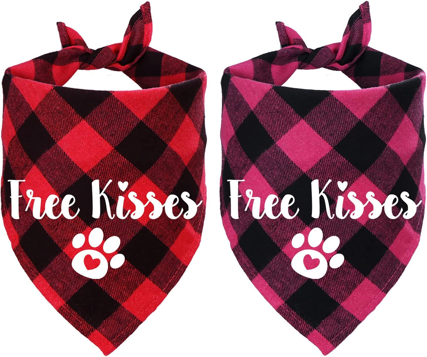 STMK 2 Pack Valentine'S Day Plaid Dog Bandana, Free Kisses Plaid Dog Puppy Bandana Triangle Scarf for Dog Puppy Valentine'S Day Wedding Holiday Party Supplies Animals & Pet Supplies > Pet Supplies > Dog Supplies > Dog Apparel STMK   