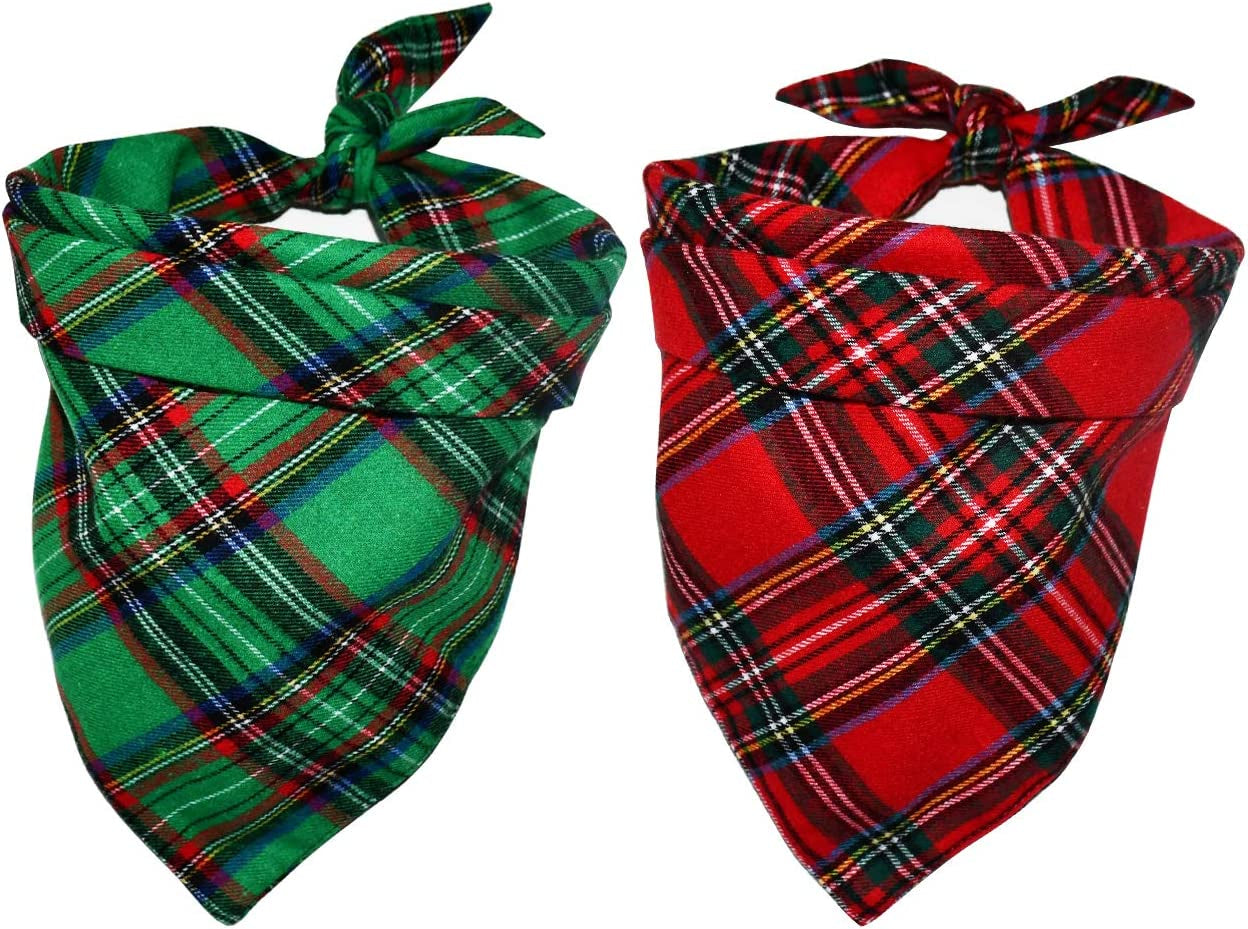 Malier 2 Pack Dog Bandana Christmas Classic Plaid Pets Scarf Triangle Bibs Kerchief Set Pet Costume Accessories Decoration for Small Medium Large Dogs Cats Pets (Green + Red, Large) Animals & Pet Supplies > Pet Supplies > Dog Supplies > Dog Apparel Malier Green + Red Large 