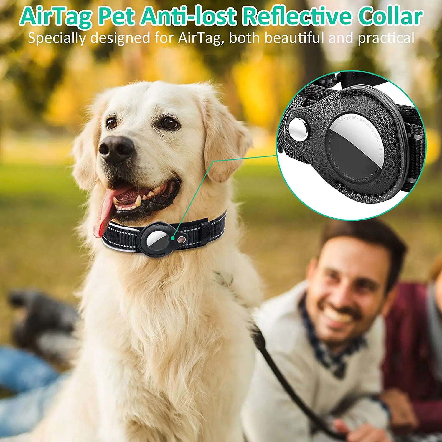 Airtag Dog Collar with Safety Lock, Adjustable Nylon Reflective Dog Collar, with Apple Airtag Protective Cover Accessory, Thick GPS Pet Collar, Suitable for Medium and Medium-Sized Dogs