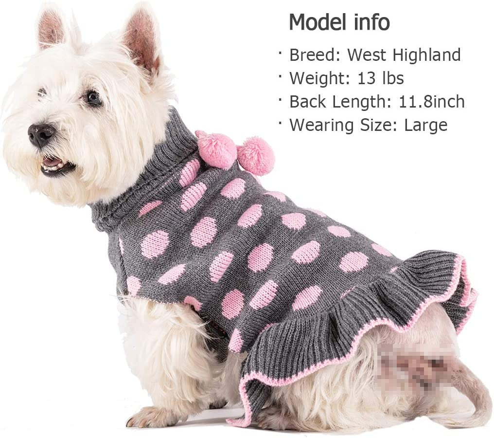 KYEESE Dog Sweaters with Leash Hole for Small Dogs Turtleneck Dog Sweater Dress Polka Dot Knit Pullover Doggie Sweater Warm Pet Sweater Animals & Pet Supplies > Pet Supplies > Dog Supplies > Dog Apparel kyeese   