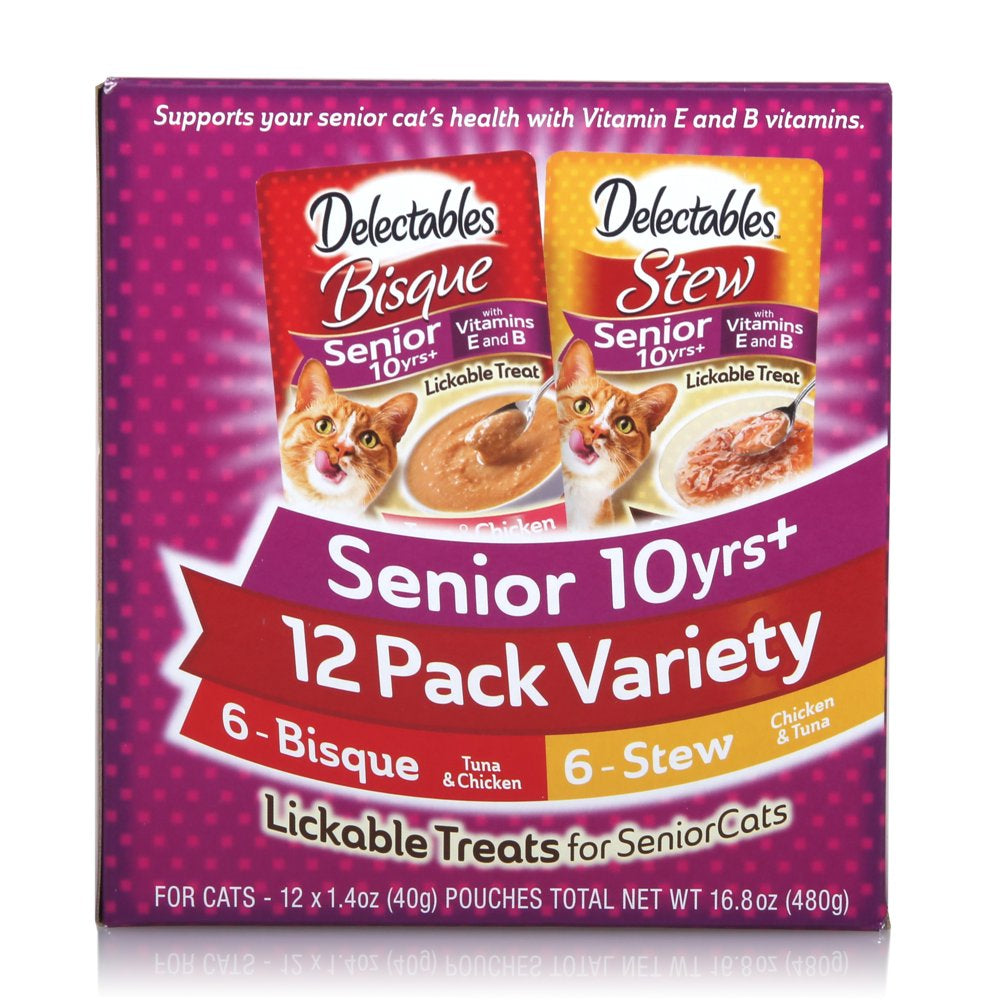 Hartz Delectables Bisque & Stew Senior 10+ Lickable Wet Cat Treats Variety Pack, 12 Pack Animals & Pet Supplies > Pet Supplies > Cat Supplies > Cat Treats Hartz Mountain Corp   