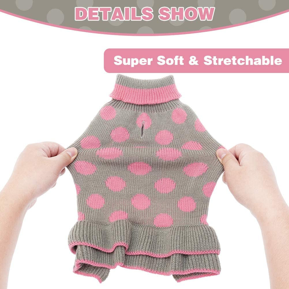 EXPAWLORER Dog Sweater for Small Dogs - Dog Winter Clothes with Leash Hole, Warm Polka Dot Turtleneck Knitwear Skirt for Puppy, Dog Winter Coat Apparel for Girl Dogs Animals & Pet Supplies > Pet Supplies > Dog Supplies > Dog Apparel EXPAWLORER   