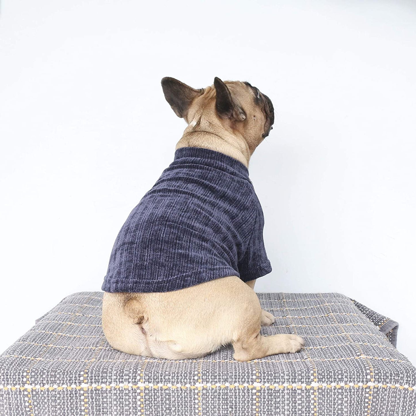 Ichoue Pet Dog Winter Warm Sweater Clothes Turtleneck for French Bulldog Frenchie Shiba Inu Corduroy Cold Weather Pullover Coat Shirt - Blue/Medium Animals & Pet Supplies > Pet Supplies > Dog Supplies > Dog Apparel iChoue   