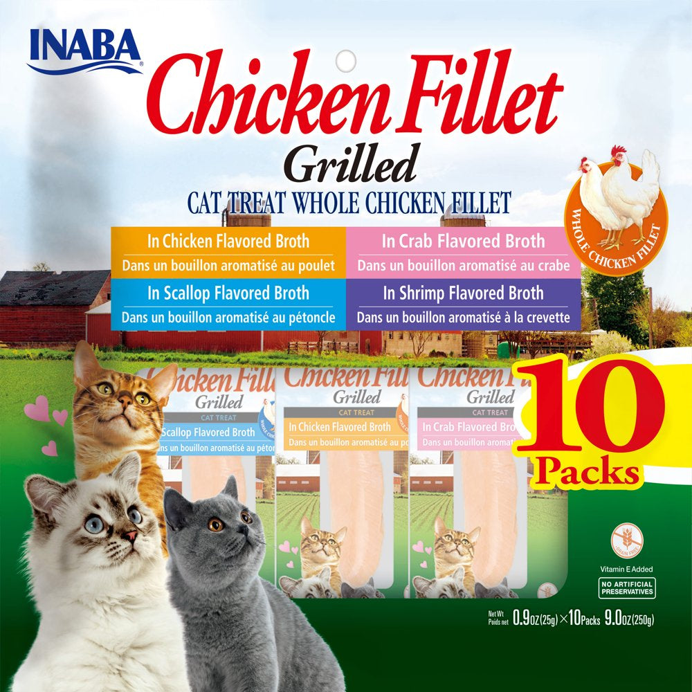 INABA Premium Hand-Cut Grilled Chicken Fillet Cat Treats W Vitamin E, 0.9 Oz, 6-Pack, Scallop Broth Animals & Pet Supplies > Pet Supplies > Cat Supplies > Cat Treats Inaba Foods (USA) Inc. Variety Pack  