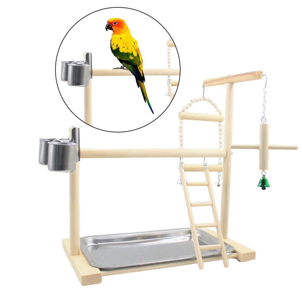 JULYING Wood Parrot Playstand Perch Playstand Gym Stand Playpen Ladder with Feed Cups Tray Cockatiel Bird Exercise for Play Toy Animals & Pet Supplies > Pet Supplies > Bird Supplies > Bird Gyms & Playstands JULYING   