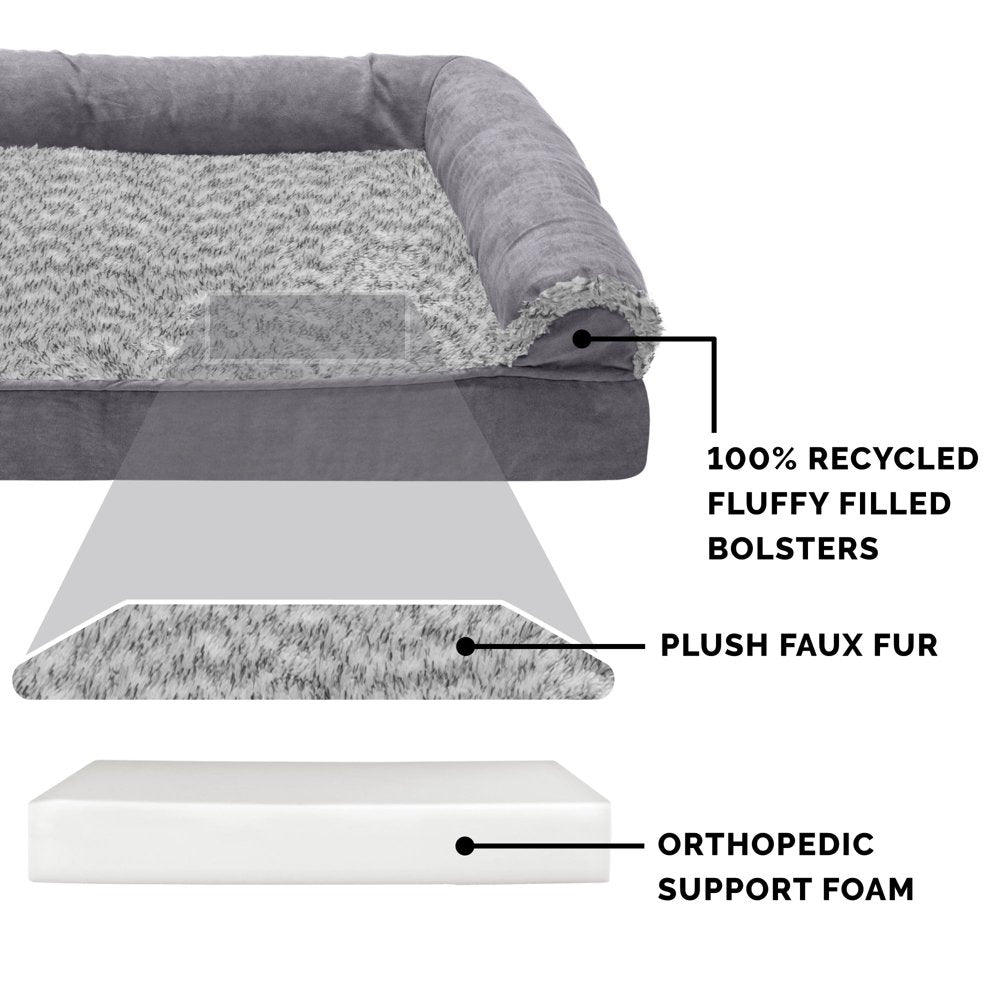 Furhaven Pet Products | Full Support Orthopedic Two-Tone Faux Fur & Suede Sofa Pet Bed for Dogs & Cats, Stone Gray, Jumbo Animals & Pet Supplies > Pet Supplies > Cat Supplies > Cat Beds FurHaven Pet   
