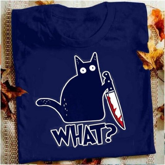 NGMQ Women Cat Printed Funny Short Sleeve T Shirt Halloween Gift Shirt Animals & Pet Supplies > Pet Supplies > Cat Supplies > Cat Apparel NGMQ Dark Blue 4XL 