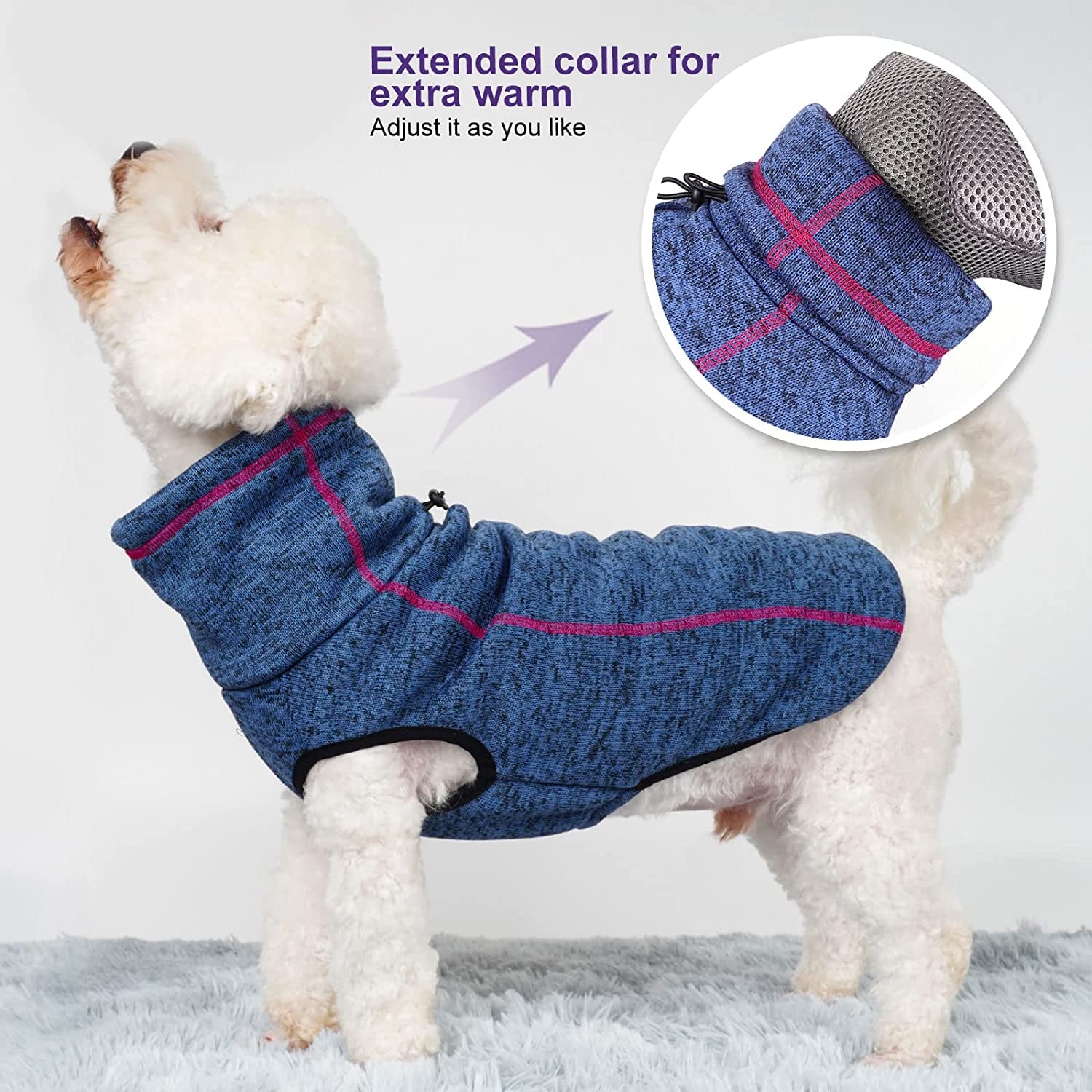 Cyeollo Dog Sweater Fleece Jacket High Collar Warm Doggie Turtleneck Lightweight Cozy Jackets Pullover Winter Dog Clothes Pet Vest with Leash Hole for Small Dogs, Navy Small Animals & Pet Supplies > Pet Supplies > Dog Supplies > Dog Apparel cyeollo   