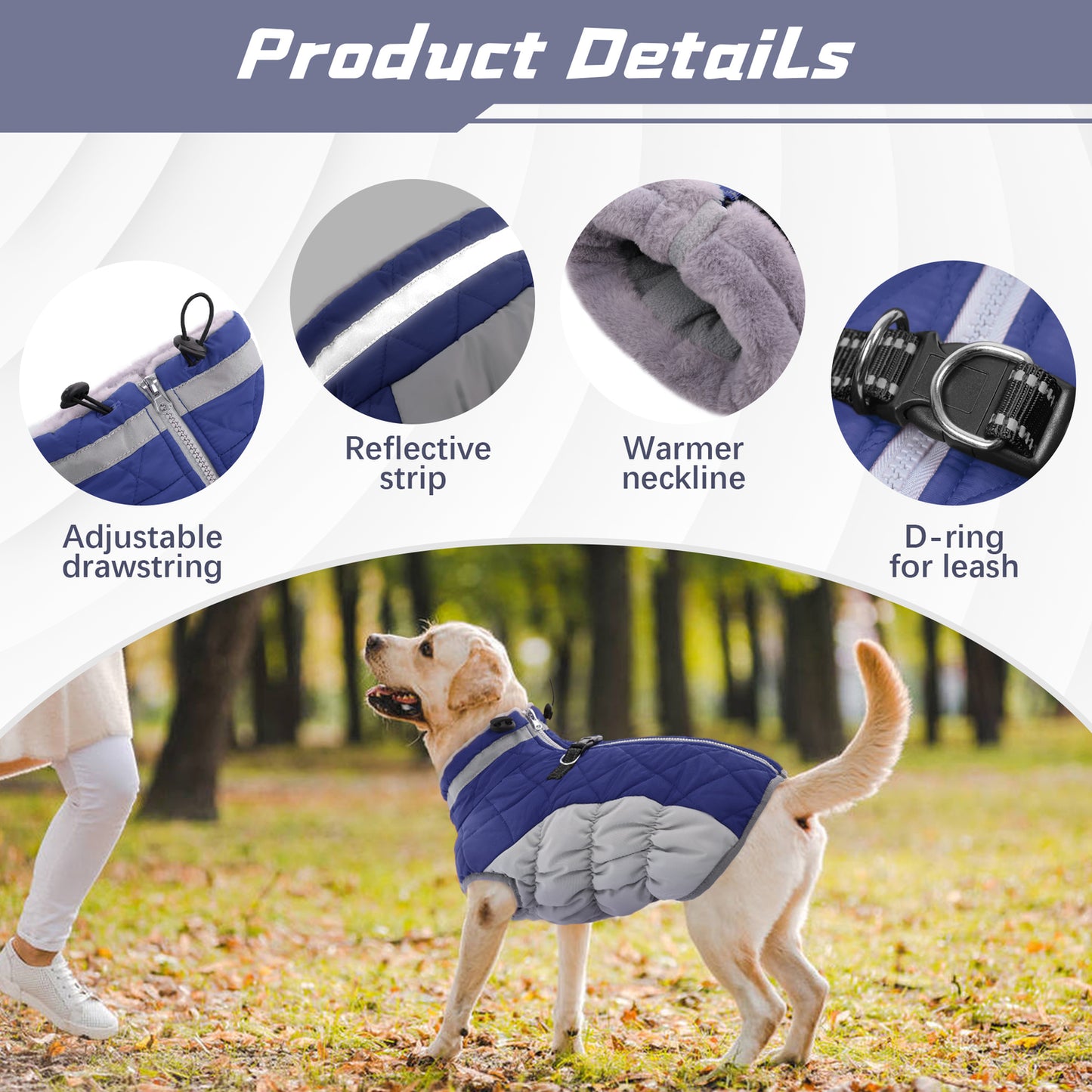 ROZKITCH Warm Dog Winter Coat Cold Weather Jacket Windproof Reflective Turtleneck with Neckline D-Ring for Leash Thick Fleece Lining Outdoor Padded Vest Small Medium Large Dogs