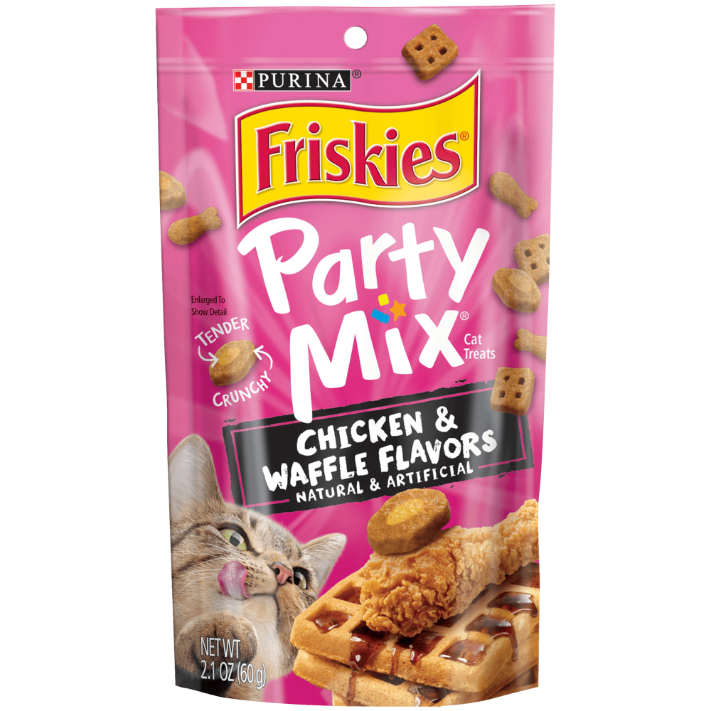 Friskies Cat Treats, Party Mix Chicken & Waffle Flavors, 6 Oz. Pouch Animals & Pet Supplies > Pet Supplies > Cat Supplies > Cat Treats Nestlé Purina PetCare Company 2.1 oz 10 