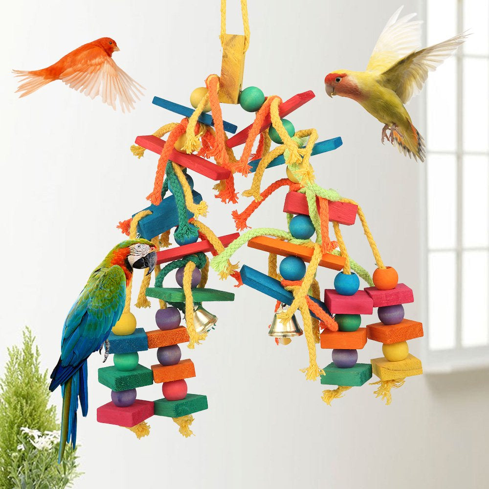 HOTBEST Large Parrot Pet Bird Toys Budgie Perch Cockatiel Chew Hanging Cage Wooden Br Animals & Pet Supplies > Pet Supplies > Bird Supplies > Bird Toys HOTBEST   