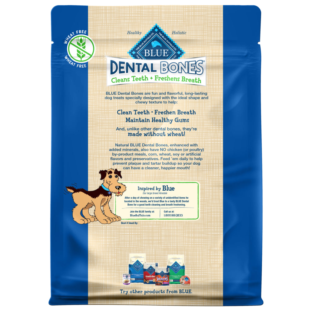 Blue Buffalo Dental Bones Mini (5-15 Lbs) Dental Treats for Adult Dogs, Whole Grain, 12 Oz. Bag