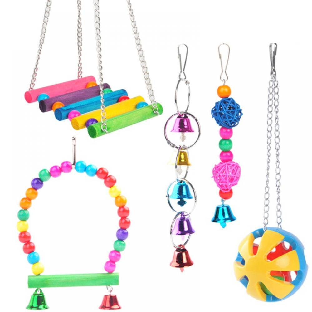 Bird Toys Parrot Swing Toys - Chewing Hanging Bell Pet Birds Cage Toys Suitable for Small Parakeets, Conures, Love Birds, Cockatiels, Macaws, Finches, Style A Animals & Pet Supplies > Pet Supplies > Bird Supplies > Bird Toys MELLCO Style A  