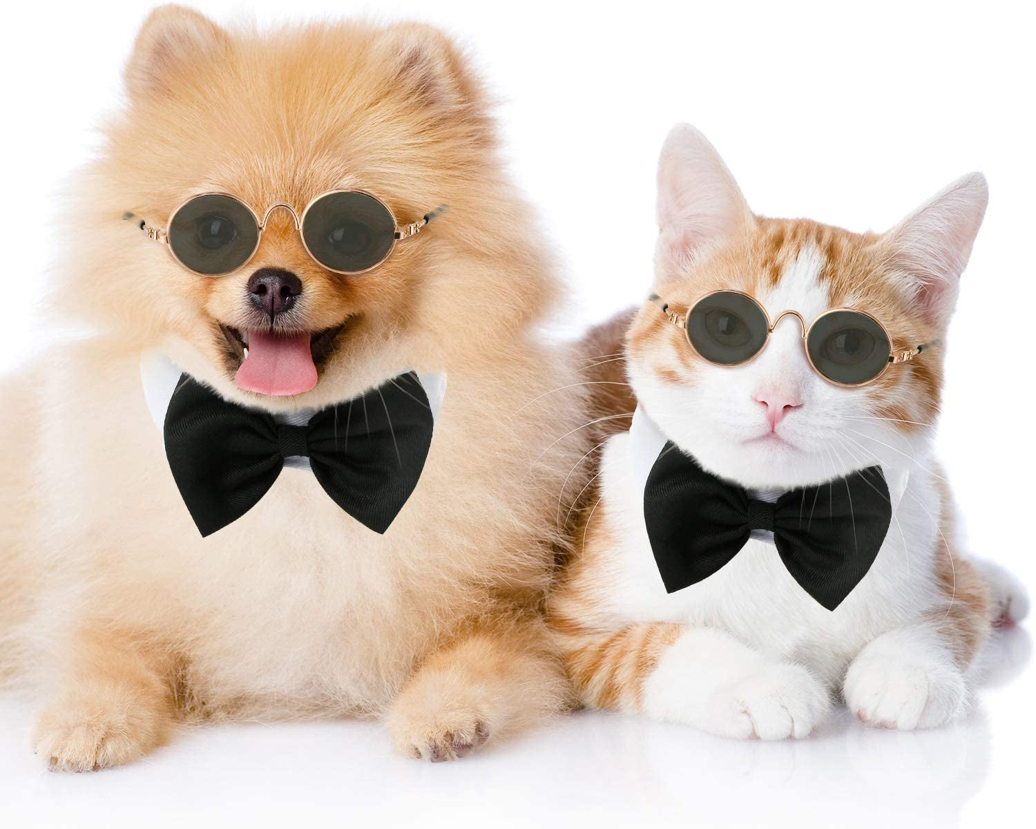 Pet Bow Tie Adjustable Formal Collar Neck Tie and Stylish Funny Cute Pet Sunglasses for Cats and Dogs, 2 Pieces (Black White) Animals & Pet Supplies > Pet Supplies > Dog Supplies > Dog Apparel Syhood   