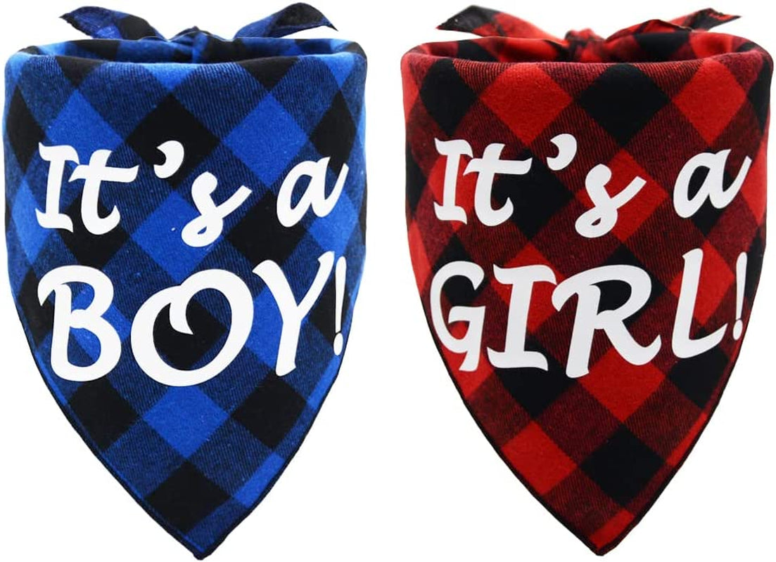 It’S a Boy or It’S a Girl Dog Bandana Pregnancy Announcement Dog Bandana Baby Announcement Triangle Pet Scarf Scarves Gender Reveal Photo Prop Blue Animals & Pet Supplies > Pet Supplies > Dog Supplies > Dog Apparel Barleygoo Plaid Red & Blue  