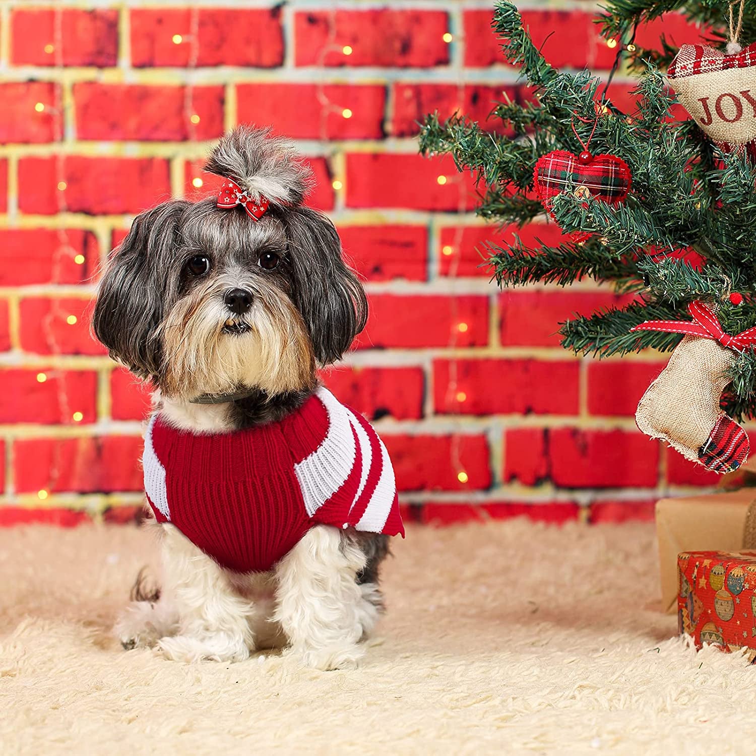 Pedgot 2 Pack Pet Christmas Sweaters Dog Holiday Sweater with Reindeer and Santa, Puppy Clothing Red and White Striped Pet Winter Knitwear Pet Warm Clothes (M) Animals & Pet Supplies > Pet Supplies > Dog Supplies > Dog Apparel Pedgot   